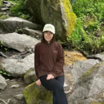 Wearing the cream cap on a woodland walk